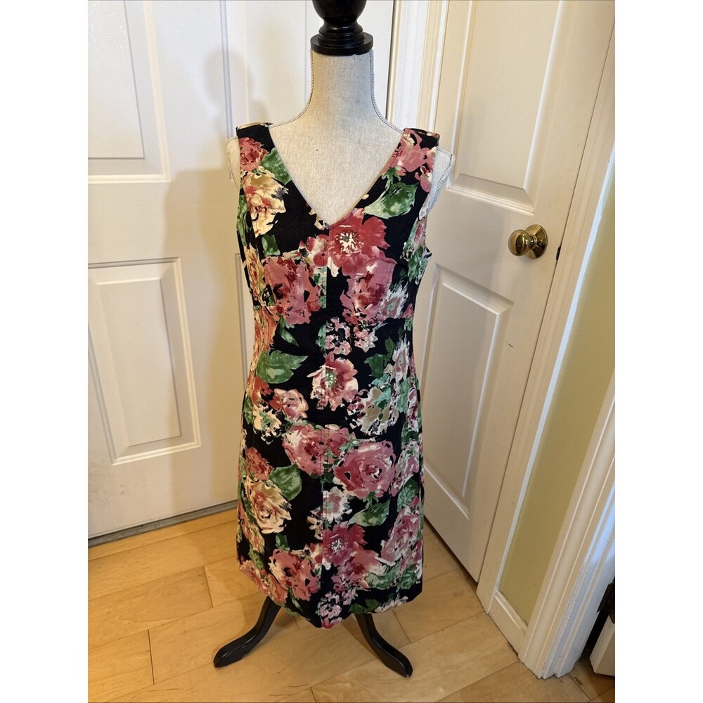 COOL COTTON COMFORT Talbots Black Print Stretch Cotton Sheath Dress Size 10